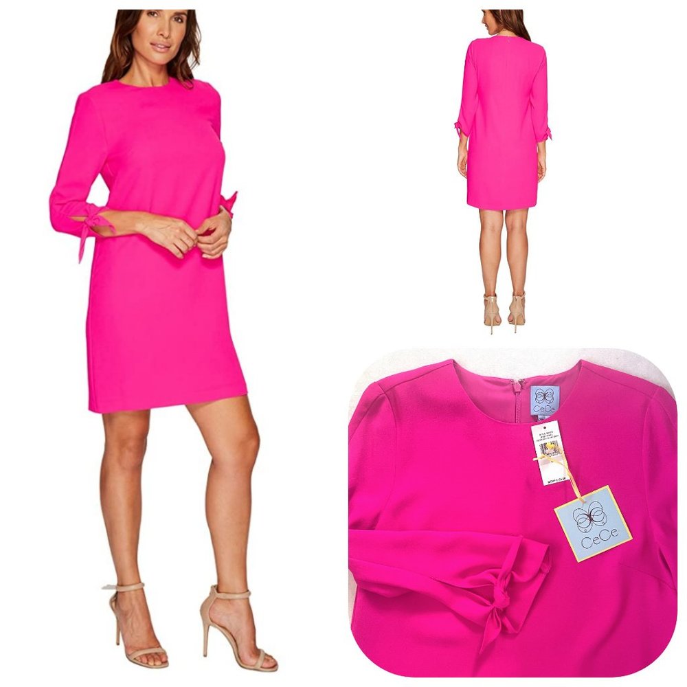 CeCe 3/4 Tie Sleeve Moss Crepe Shift Dress
